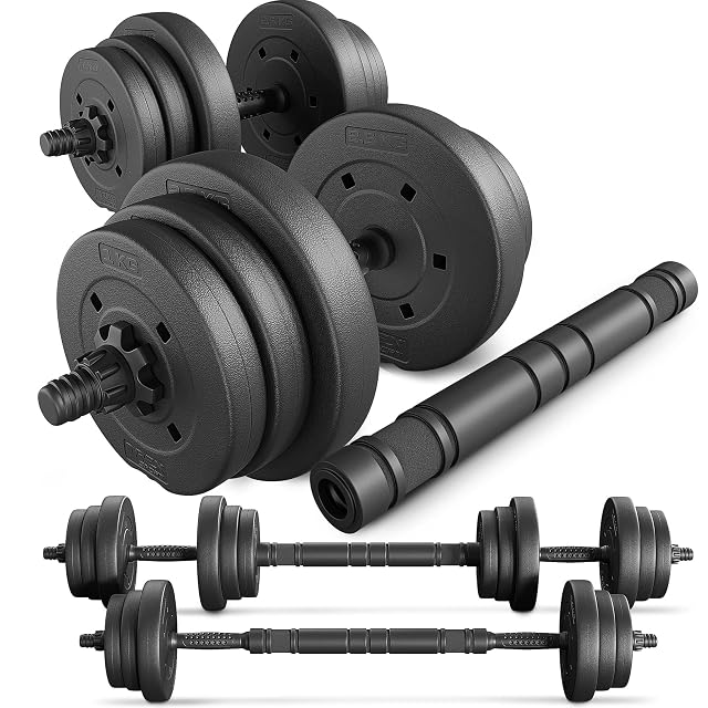 TREX SPORT verstellbares Kurzhantel-Set mit zwei 44-cm-Stangen, einem gepolsterten Verbindungsrohr und Kunststoffscheiben
