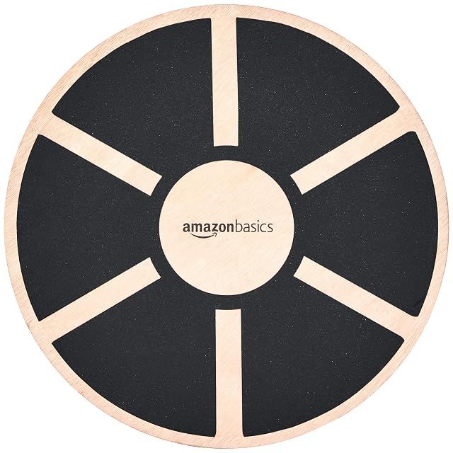 Amazon Basics rundes Balanceboard aus Holz, schwarze Grifffläche in sechs Segmente geschnitten rund um eine freie Nabe