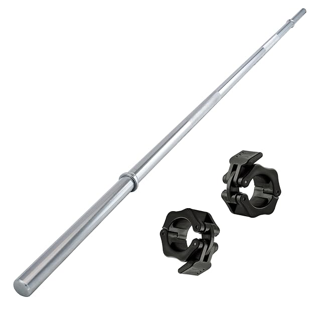 POWER-XTREME verchromte Langhantel von 195 cm mit glatten Hülsen und Klemmverschlüssen aus Kunststoff