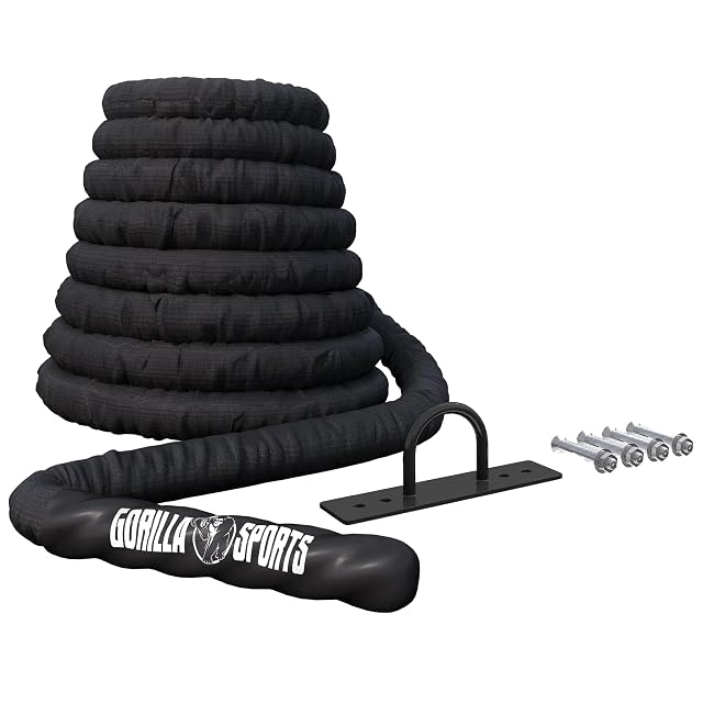 GORILLA SPORTS Battle Rope mit Wandhalterung und ummantelten Griffen