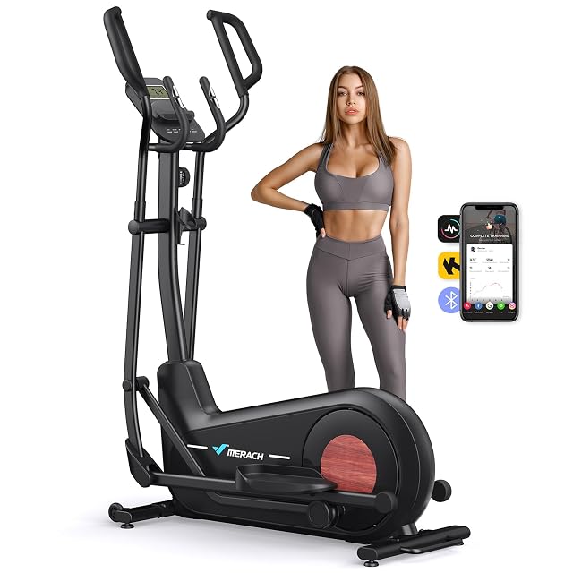 MERACH E27B3 Crosstrainer mit Rahmen aus hochgekohltem Stahl und integriertem LCD-Monitor