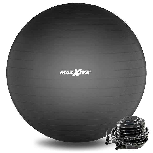 MAXXIVA 85 cm schwarzer Anti-Burst-Gymnastikball mit Fußpumpe