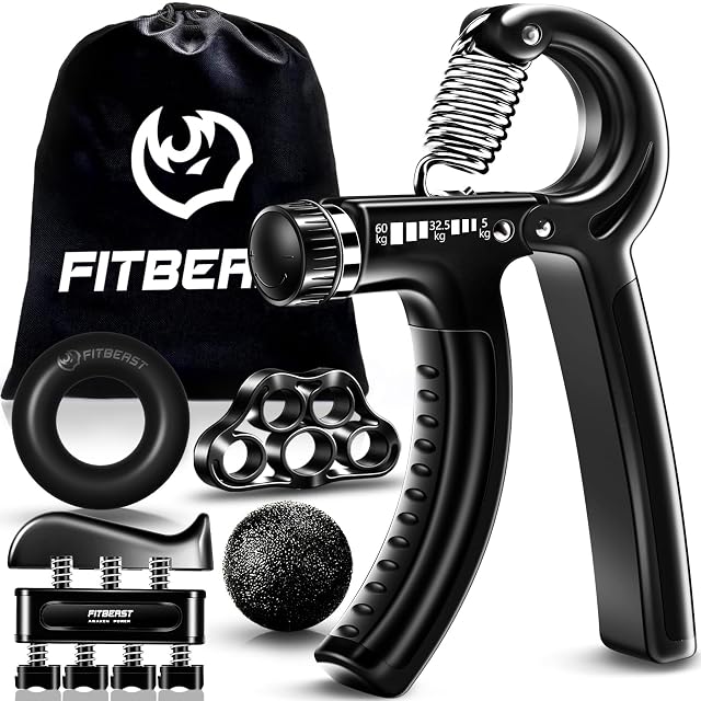 FitBeast Handtrainer-Satz aus fünf Teilen mit einem verstellbaren Handtrainer und Zubehör