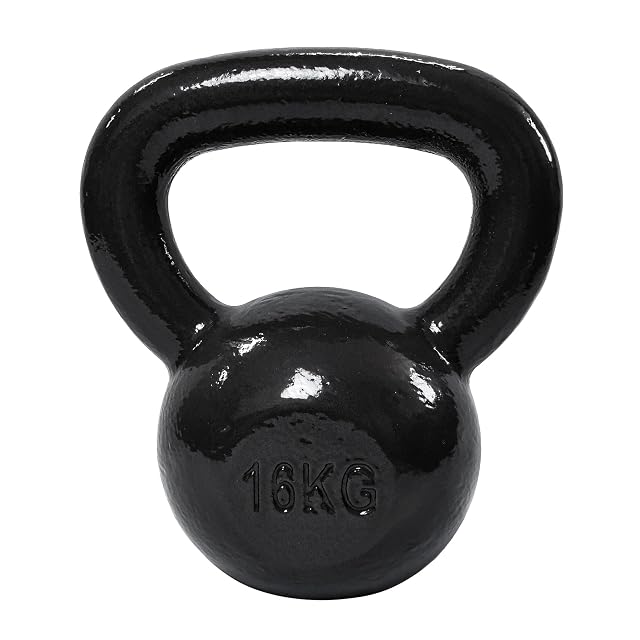 Amazon Basics schwarz lackierte gusseiserne Kettlebell, 16 kg