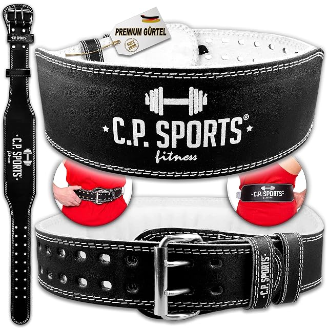 C.P. Sports schwarzer Leder-Trainingsgürtel mit weißer Innenseite und doppelter Dornschließe