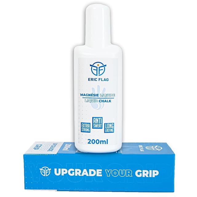 ERIC FLAG weiße Flasche mit 200 ml und blauer Beschriftung, auf ihrem Karton stehend mit der Aufschrift Upgrade Your Grip
