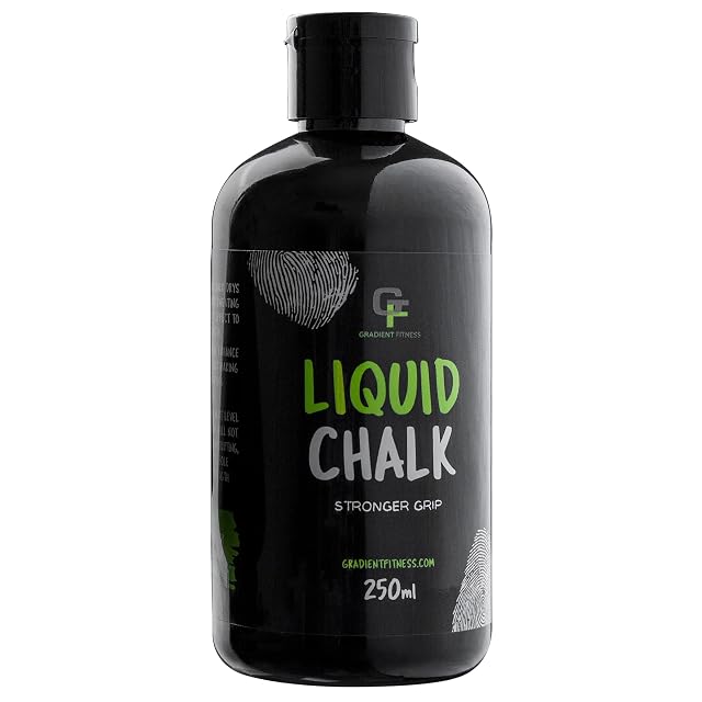 Gradient Fitness schwarze Flasche mit 250 ml, Fingerabdruckmuster hinter dem Etikett, Liquid Chalk in Grün und Grau