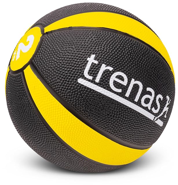 trenas PRO Medizinball aus Gummi in Schwarz und Gelb, 2 kg