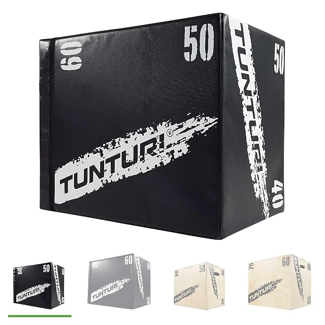 Tunturi weiche Plyo Box aus schwarzem Holz mit EVA-Schaumhülle und aufgedruckten Höhen