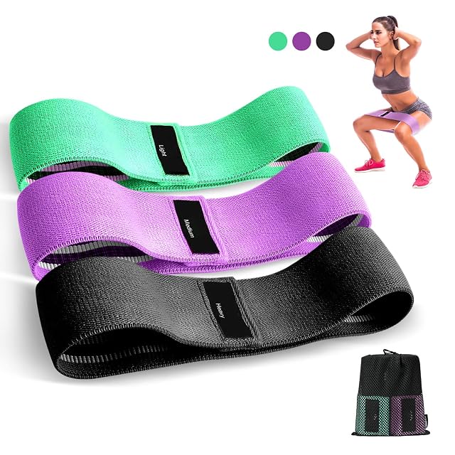 Suright drei gestrickte Textil-Fitnessbänder in Grün, Violett und Schwarz