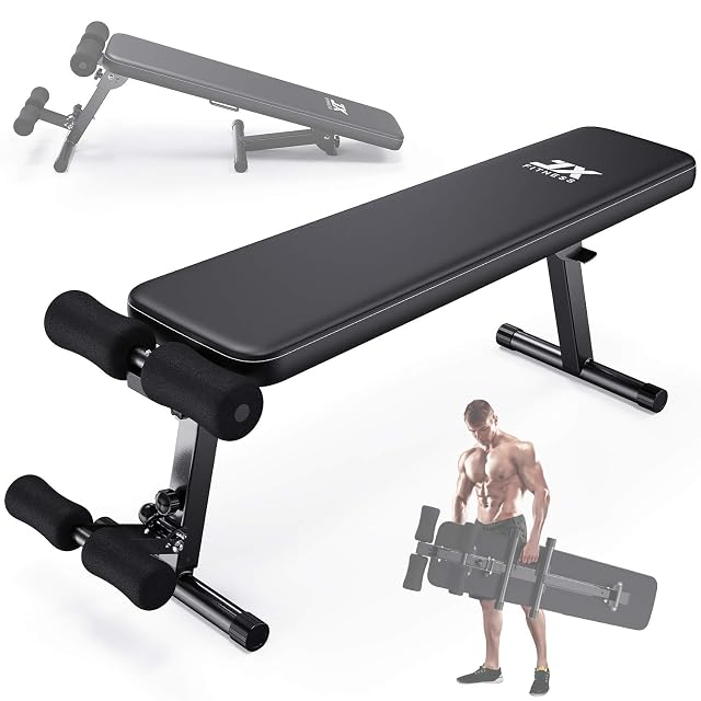 JX FITNESS klappbare Multifunktionsbank mit Beinhalter, flach gezeigt