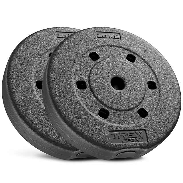 TREX SPORT Paar schwarzer Kunststoff-Hantelscheiben zu 10 kg mit abgeschrägten Kanten