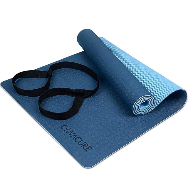 COVACURE TPE-Yogamatte mit wellenstrukturierter Unterseite und Tragegurt