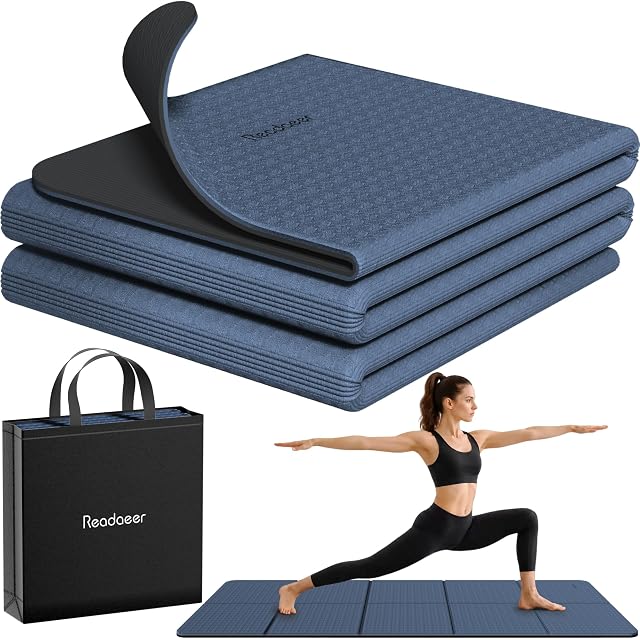 Readaeer blau-schwarze faltbare TPE-Yogamatte mit Aufbewahrungsbeutel